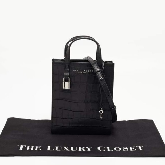 Marc Jacobs Black Croc Embossed Leather Micro Tote - Picture 5 of 7